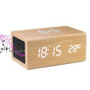 WOOD SHOW めざまし時計 置き時計 おしゃれ スピーカー 温度計付き スマホ充電機能 多機能置時計 アラーム クロック スマホワイヤレス充電 木目 イン...