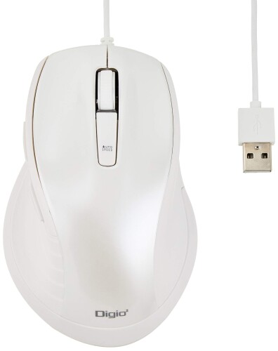 Digio2 5ボタンBlue LED マウス 大型 有線 静音 ホワイト Z8422