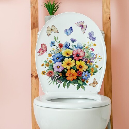ウォールステッカー トイレ 便器 ステッカー 植物 ピンク 花 かわいい動物 猫 鳥 蝶 うさぎdiy トイレ の飾り 防水 に貼るシール はがせる おしゃれ 北欧 タンク 蓋 飾り29*29cm (カラー(12))