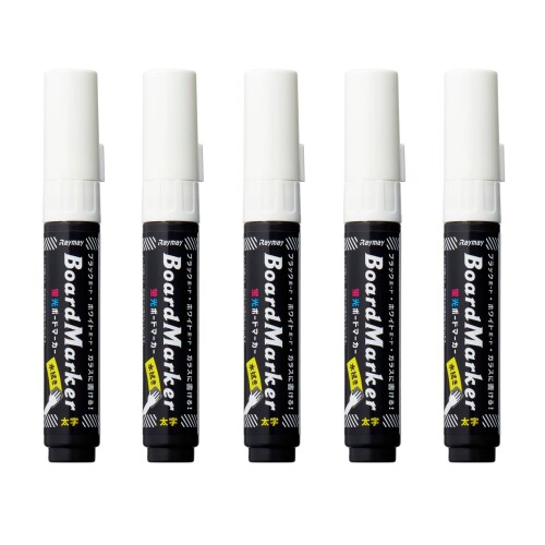 レイメイ藤井 黒板 ボードマーカー 蛍光 太字 LBM1047W 5本セット ホワイト 220658
