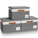 LHZK 収納ボックス 蓋付き 幅40×奥行30×高さ26cm 3点セット 折りたたみ式 収納ケース ハンドル付き 分類用ラベル 丈夫なキャンバス生地 ボックス...