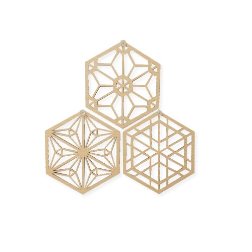 アルファタカバ ふるさと 3枚セット 麻の葉 木製 ウォールアート 壁掛け 飾り 和モダン ウォールデコ 木製 軽量 おしゃれ 北欧 和室 玄関 リビング ナチ...