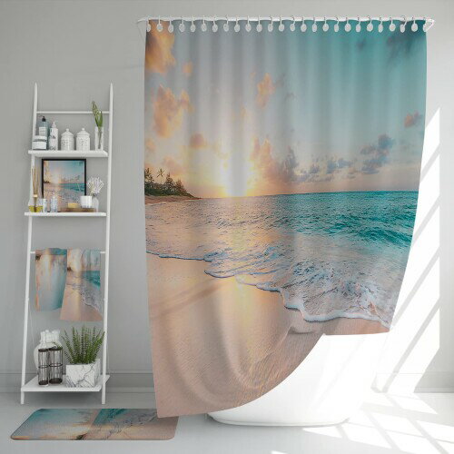 U-SITU シャワーカーテン お風呂 浴室カーテン 防水加工 防カビ 着替え所の目隠し おしゃれ ビーチ 青空 海浜 青海 夏 風景 景色 速乾 雰囲気転換(丈150 x 幅150 cm)YL0109S