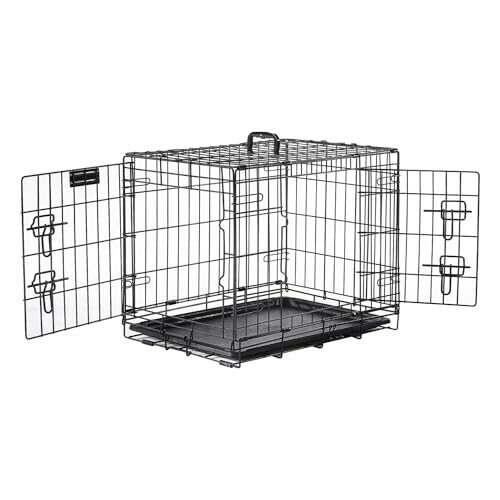 PETAPPY 犬 ケージ 小型犬 ペットケージ ダブルドア付き トレー付き 組立簡単 室内外兼用 幅61x奥行44.5x高さ49.5cm 折り畳み 犬用ケージ ド 持ち手付き 移動便利 ドッグゲージ