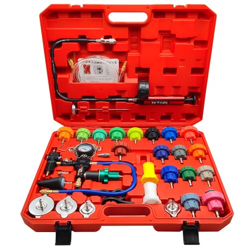 ZKTOOL 34ピース ラジエーター圧力テスター多種車種対応、水タンク漏れ点検工具、ラジエーターポンプ圧力テストキット 手動ポンプ ラジエーターアダプター付き、冷却 水漏れ メンテナ