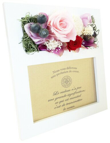 プリザーブドフラワー フォトフレーム Parfait カンパーニュ ピンクレッド L版 専用ギフトボックス入