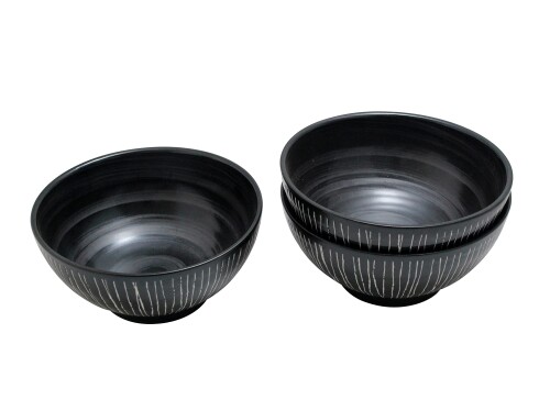 キャッスルエンタープライズ 料理が映える老舗定食屋のお薦めシリーズ 彫十草 黒 さぬき 3個セット サイズ：直径18.5cm×厚み9cm