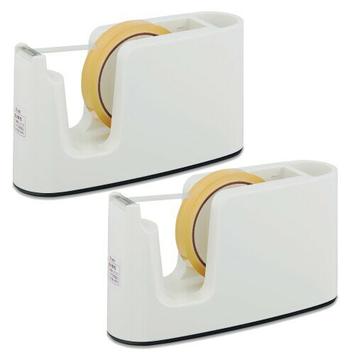プラス テープカッター テープ簡単交換 ペン立て付 ホワイト 2個セット