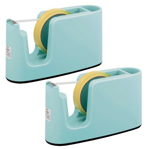 プラス テープカッター テープ簡単交換 ペン立て付 ミントブルー 2個セット