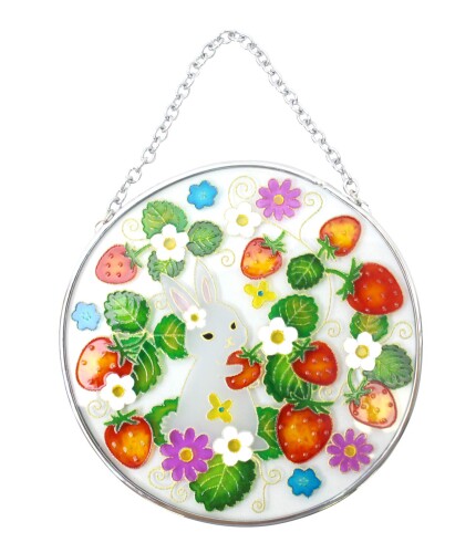 フォーカート かわいい手作り ガラス細工 ステント゛フレーム いちごとうさぎ 丸