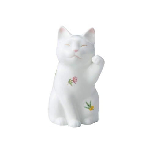Noritake ノリタケ 置物 高さ約11.5cm・幅約6cm 招き猫 1個 花柄(左手) ボーンチャイナ T54552/AC448