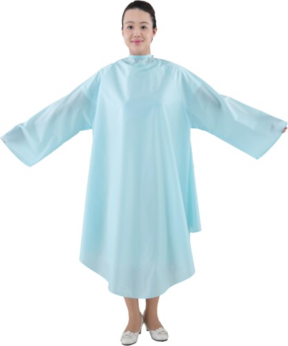 (MEIHO) 散髪ケープ 袖付防水クロス ブルー 前丈120cm 後丈80cm 袖丈78cm 首回り28cm~57cm 最大胴回り3..