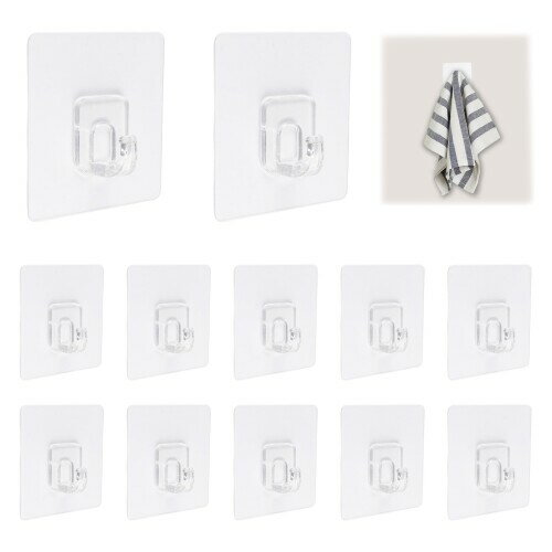 MOROBOR 透明粘着フック 12個パック 高耐久ユーティリティハンガー 頑丈 穴あけ不要 タオルフック 跡が残らない 粘着式ウォールラック キッチン バスルーム オフィス用