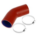 X AUTOHAUX シリコンホース エルボ45度 4層強化 インタークーラーパイプ 耐圧力 耐久 耐熱 耐寒 レッド 長さ102mm 内径63 mm ホースバンド付き 1セット ラジェーター インテークパイプ クーラン
