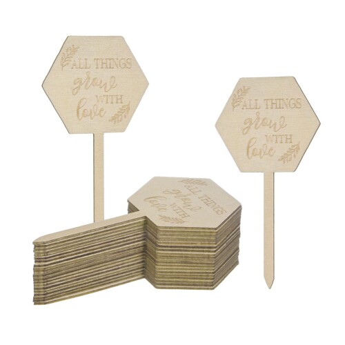 M METERXITY 20個入り すべて も が愛情で成長する植物ラベル 4"x2"x0.08"(LxWxT)六角形木製植物ステー..