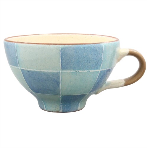 美濃焼 スープカップ 彩り市松 ブルー 580-08