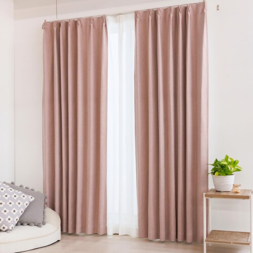 カーテン研究所 幅100cmx丈205cm 2枚組 2級遮光 形状記憶 遮熱 保温 洗える ナチュラル 省エネ アジャスターフック付き シンプル