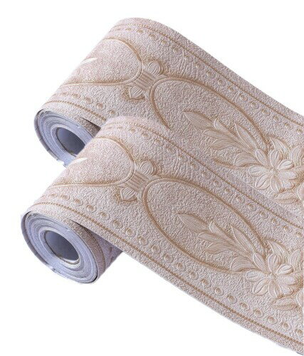 手軽にDIY おしゃれな 薔薇柄 トリムボーダー はがせる 壁紙シール リメイクシート マスキングテープ 防水 補修 ウォールステッカー 10.5cm × 5m (ライトベージュ2個セット)