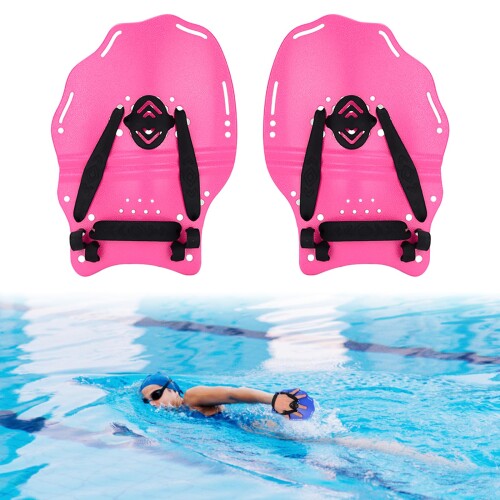 Hikeen スイミングパドル パドル 水泳 中学 高校生 調整可能 推進力アップ 競技レベルスイマー向け 練習用 成人用 (ピンク)
