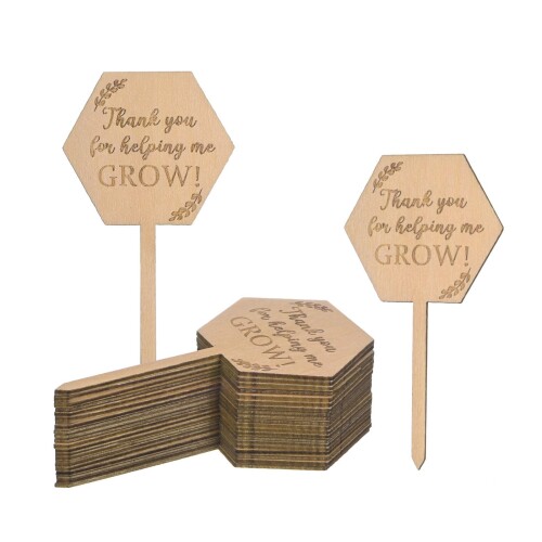 M METERXITY 20個入り 成長を手伝ってくれてありがとう 植物ラベル 4"x2"x0.08"(LxWxT) 六角形 木製 植..