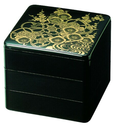 J-kitchens 重箱 3段 6.5寸 お重箱 黒金ツツミ 19.6cm x 19.6cm x 17.5cm 日本製