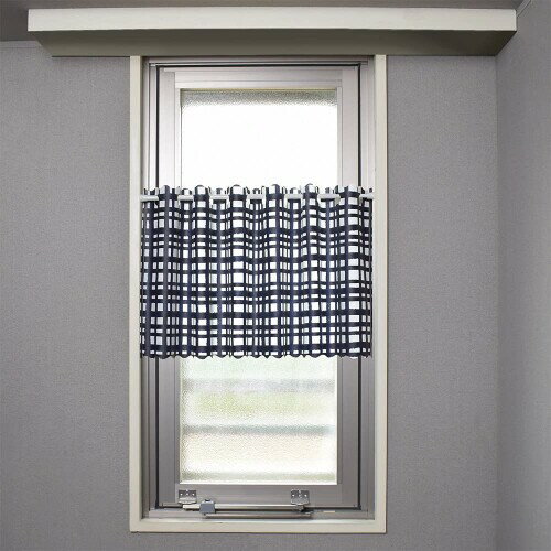 スタイルデコール(STYLE Decor) カフェカーテン ラミネート 小窓用 おしゃれ 目隠し 45cm丈 × 幅100cm お風呂 ネイビー チェック シンプル W4002500