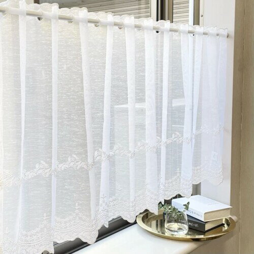 インテリックス INTERIX 刺繍レース 小窓 日本縫製 幅165cm丈60cm カフェカーテン バーベナ ホワイト CF1-165-60