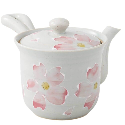 浜陶 波佐見焼 一誠陶器 軽々急須 (スーパーメッシュ茶こし付) 小 300ml 一珍桜散し 288357 ホワイト