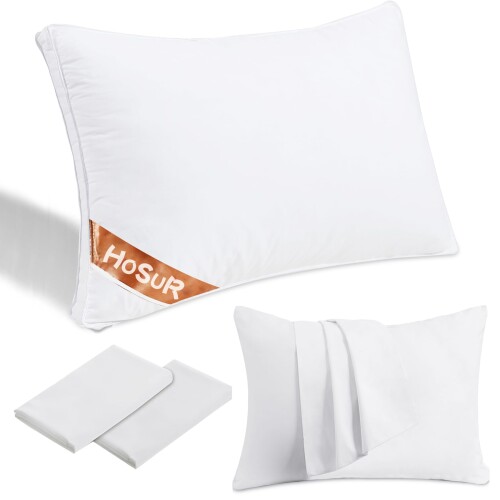 枕まくら 2枚 枕カバー付き HOSUR 高級ホテル仕様 高さ調節可能 マクラ pillow 横向き対応 丸洗い可能 立体構造43 63cm プレゼント（ホワイトの枕カバー2枚付き）