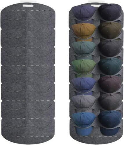 siawadeky 野球帽収納バッグ 2枚セット 帽子掛け ウォールポケット 壁掛けウォールポケット フェルト製 帽子ホルダー 野球帽ラック 帽子オーガナイザー 帽子収納ケース 取り付け簡単