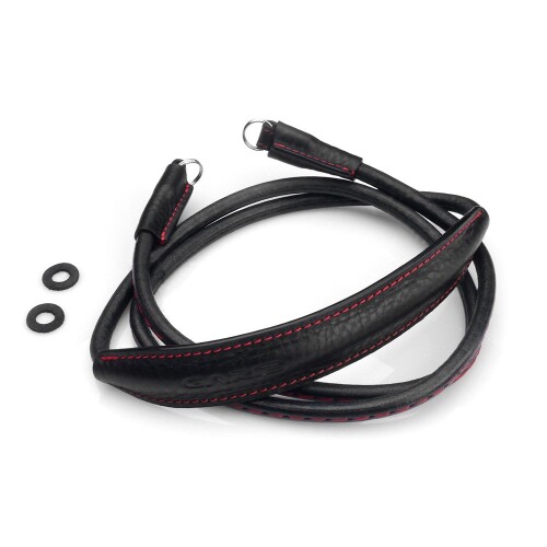 GARIZ ミラーレス一眼用 イタリアンレザー カメラネックストラップ(115cm) XS-CSNLBKR115 ブラックレッドステッチ