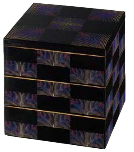 J-kitchens 行楽弁当箱 （ 弁当箱 ） 日本製 3段 7寸 七福 黒紫彩市松 21.2cm x 21.2cm x 19.2cm