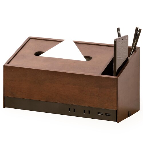 トップランド TOPLAND ティッシュボックス ティッシュカバー USB充電付き 電源タップ AC 2口 USBポート..