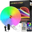 LEDテープライト ネオンライト 音声同期 APP&リモコン制御 高輝度 RGBIC 流れる虹色 EL蛍光チューブ管 切断可能 IP68防水 調光調色 間接照明 DIY可能 カラオケ ゲーム室 ホーム 店舗 装飾用 (5M)