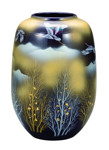 ナカマル?九谷焼?8号花瓶 金雲鶴木立 K8-1260