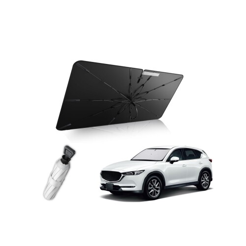 2025 強化10本骨 マツダ CX5 専用 フロントガラス サンシェード 傘 日除け 10cm露先が折れる可能 CX-5 傘型サンシェード 遮光断熱 360°回転傘柄 uvカット 暑さ対策 車中泊 擦り傷防止 インテリ