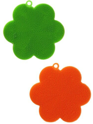 富士商(Fujisho) Felio キッチンブラシ シリコン製 グリーン&オレンジ 各1本セット 食器洗い 野菜洗い ..