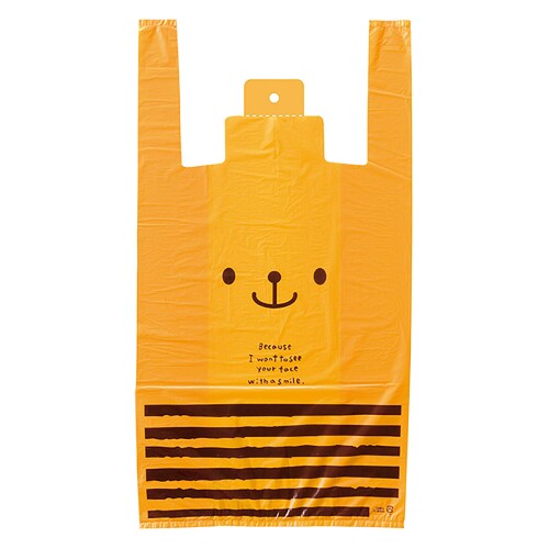 (ヘッズ) 手提げ袋 レジ袋 30×55×15cm くま オレンジ L 100枚 イエロー フック穴付 CDB-L