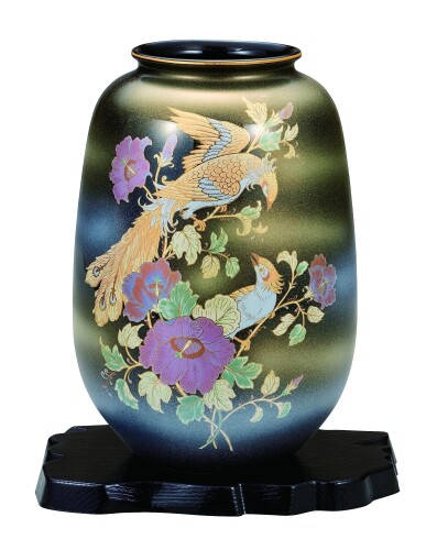 ナカマル?九谷焼?8号夏目花瓶 天目鳳凰 K8-1257