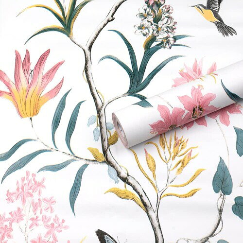 Juangfia 壁紙シール 花鳥柄 剥がせる 壁紙 防水 リメイクシート キッチン 壁紙シート カッティングシート リフォームシート DIY ウォール ステッカー 6m