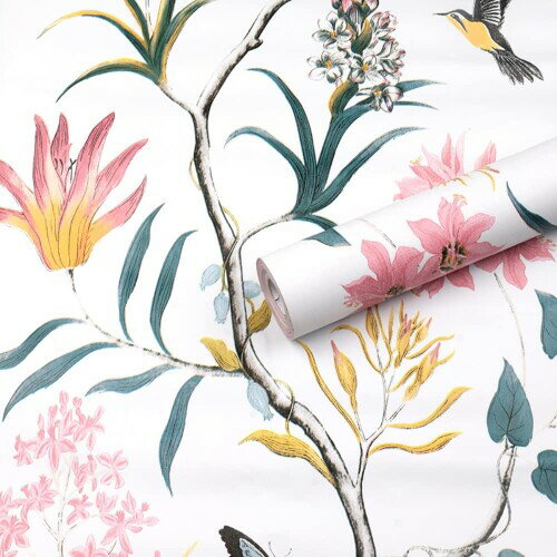 Juangfia 壁紙シール 花鳥柄 剥がせる 壁紙 防水 リメイクシート キッチン 壁紙シート カッティングシート リフォームシート DIY ウォール ステッカー 10m