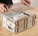 (EAXE)ライトカラー蓋付きプラスチック折りたたみ収納ボックス 衣類 収納 箱 軽量 省スペース お洒落 おもちゃ 頑丈 積み重ね 収納ケース 車 インテリア おしゃれ (ブラウン, L:44cm×29.5cm