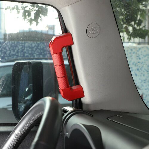 DIYUCAR トヨタ FJクルーザー 2007-2021に対応 車のAピラーハンドル交換部品 フロントグラブハンドル アルミ アシスト グリップ レッド 運転席 助手席 4点セット 内装パーツ カー用品 アクセ