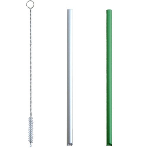 アイデアセキカワ アルミ クールストロー ショート 2本セット グリーン お掃除ブラシ付 日本製