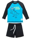 BONVERANO 水着 ラッシュガード 上下セット UPF50 UVカット 男の子 ボーイズ キッズ (Cool Dino, 6-9 Months)