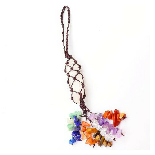 7チャクラクリスタルチップタッセル織りハンギングオーナメント-風水ヒーリングデコレーションカーチャーム&ホームゼンボーホーギフト