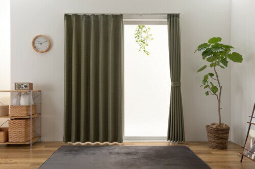 ユニベール ドレープカーテン 幅100cm×丈135cm 2枚組 遮光3級 形状記憶 洗える グリーン レガシー