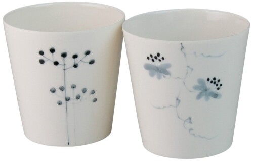 タンブラー : 波佐見焼 陶房青 めばえ&花絵 ペア グラス小(約250cc) Japanese Pair Cup Porcelain/Size..