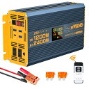 MWXNE インバーター 正弦波 12v 100v 1200w 最大2400W DC12V(直流)をAC100V(交流)に変換 PD60W QC3.0急速充電 USB&Type-C 4ポート 50/60Hz切替可能 リモコン付き遠隔操作 地震/停電/車中泊/キャンプ/船/RVキャ