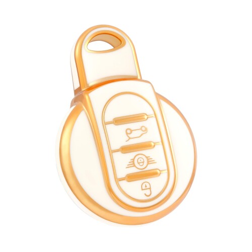 OFF WE GO BMW MINI キーケース ミニクーパー F54 F55 F56 F57 F60 クーパーS クロスオーバー COOPER CROSSOVER 適用 3 ボタン スマートキーカバー 高級TPU キーシェル 軽量 全面保護 傷防止 耐衝撃 - ホワ